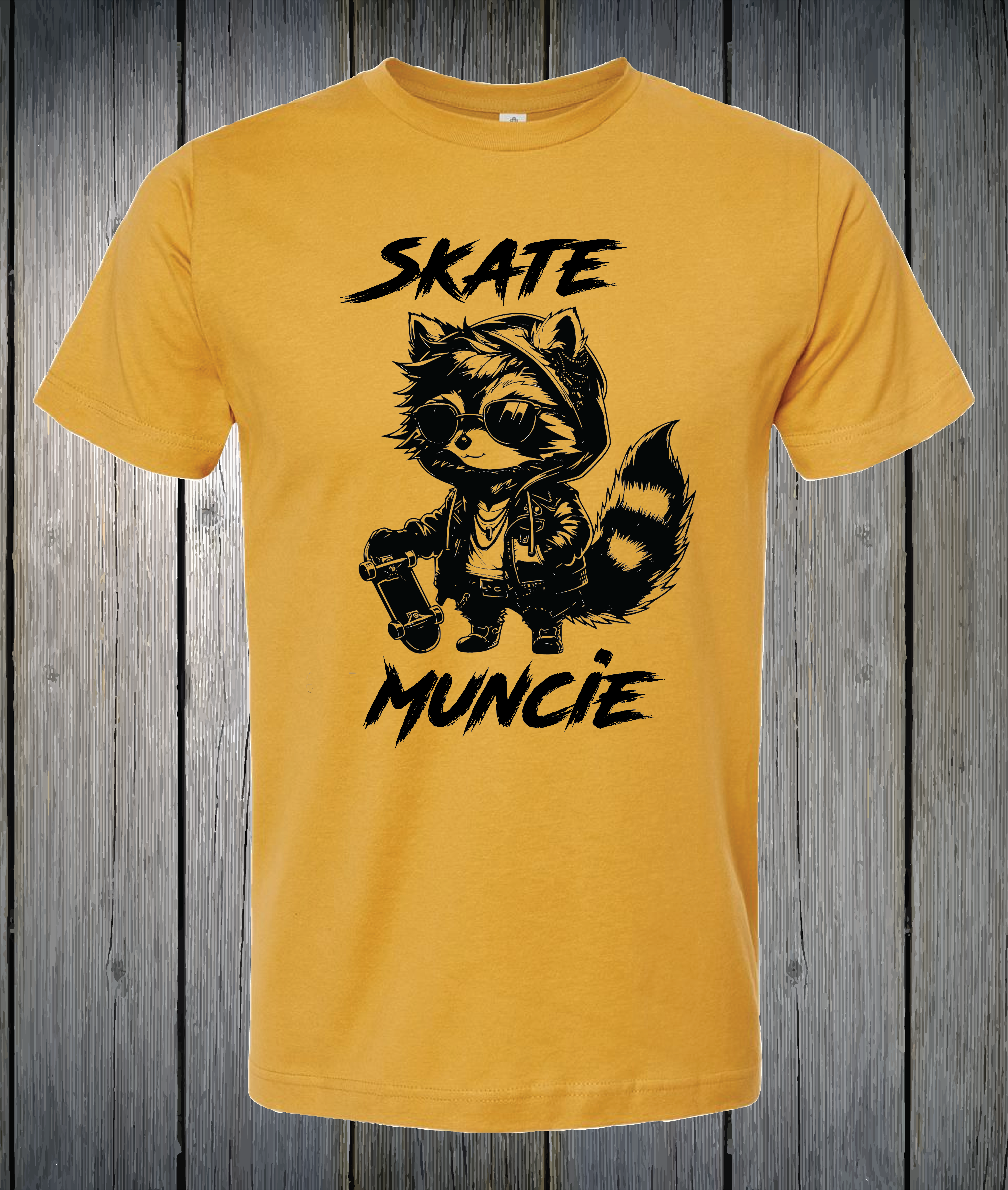 Yellow Shirt Skate Muncie Raccoon