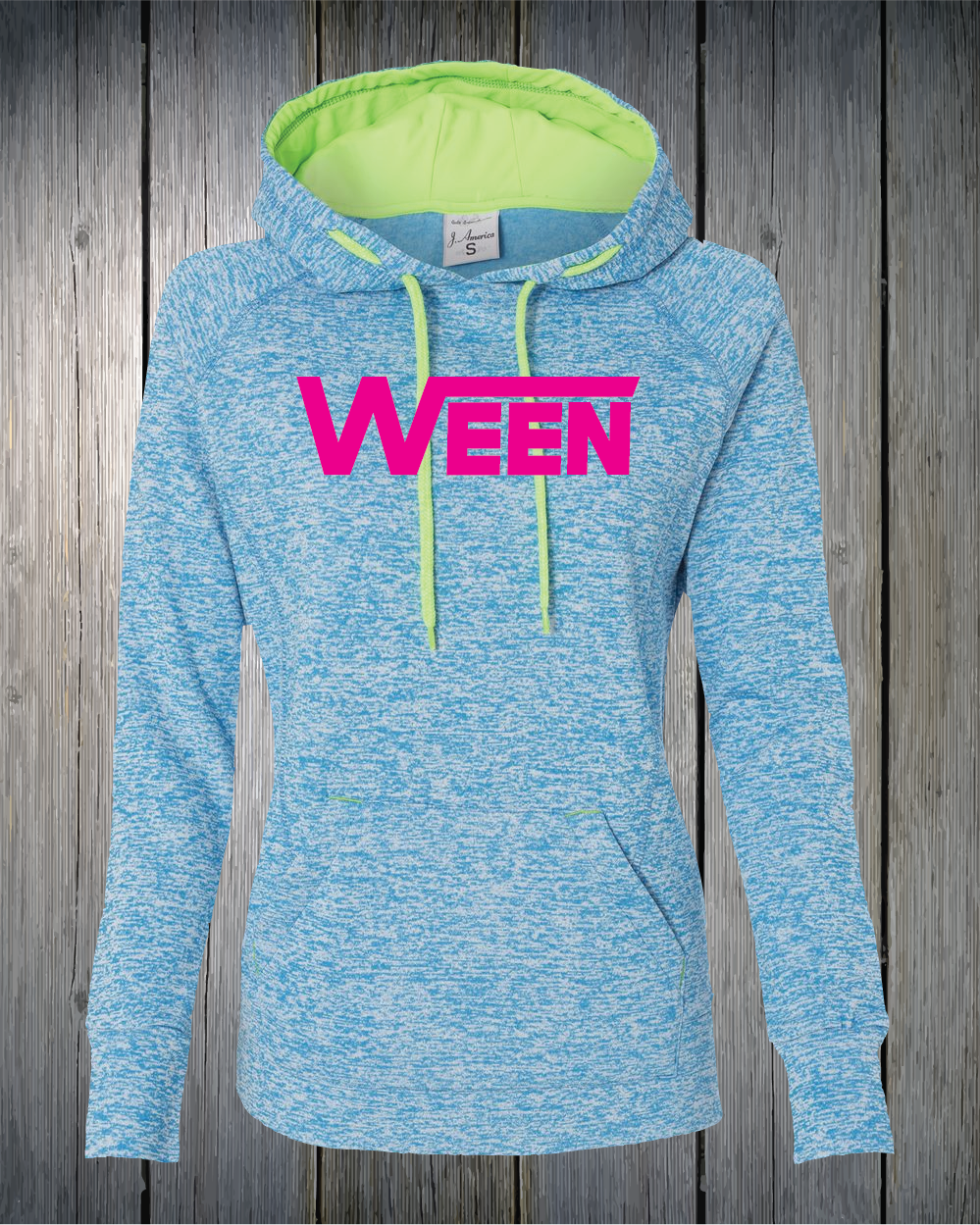 Electric Blue Hoodie Pink Print