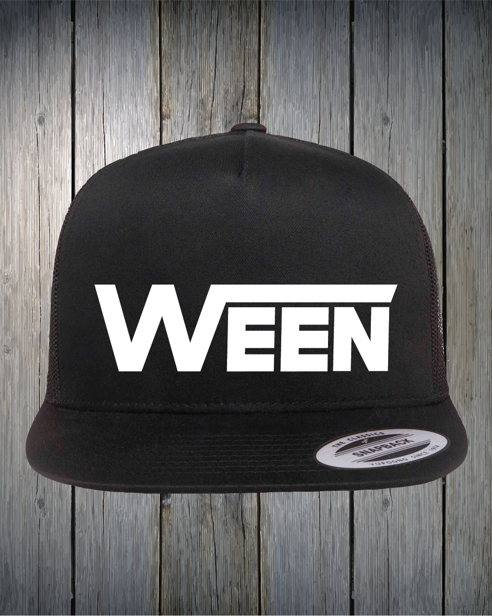 Black Trucker Hat White Print